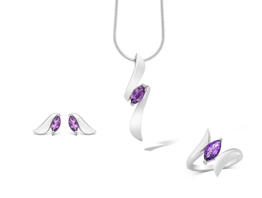 Amethyst and Blue Topaz jewelry set in sterling silver, style SET440