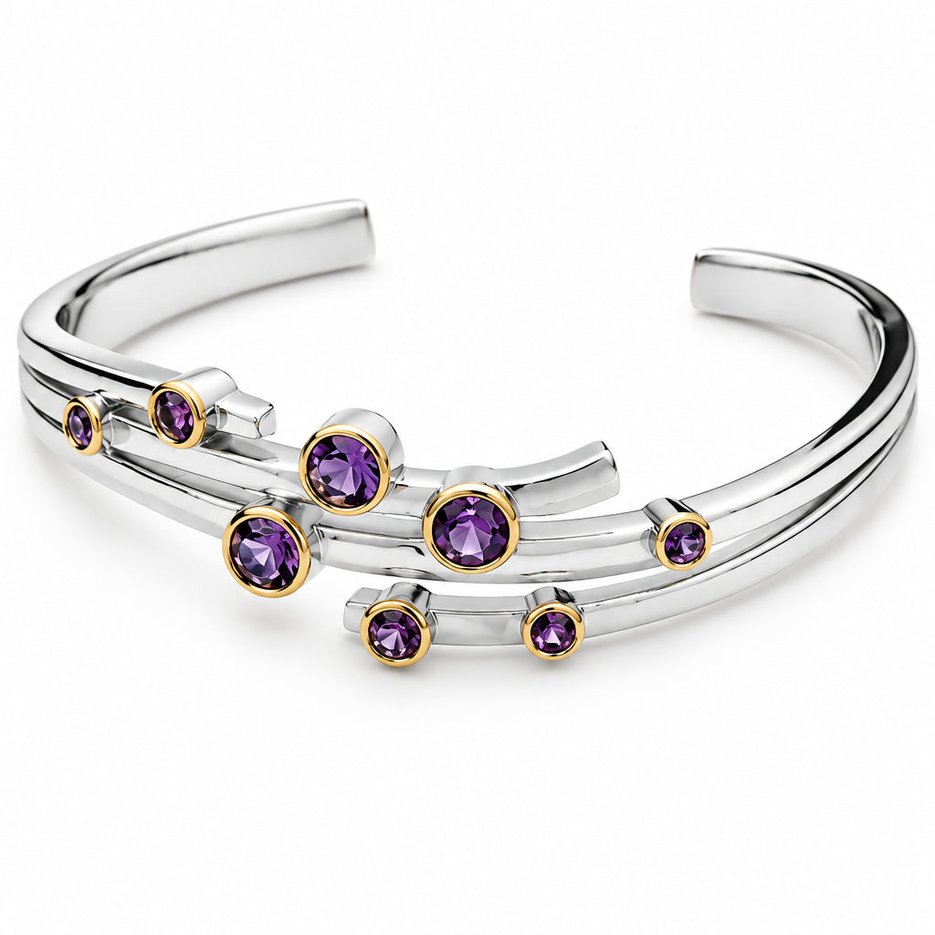 Amethyst and Sky Blue Topaz bracelet in sterling silver, style B2901 - view 2