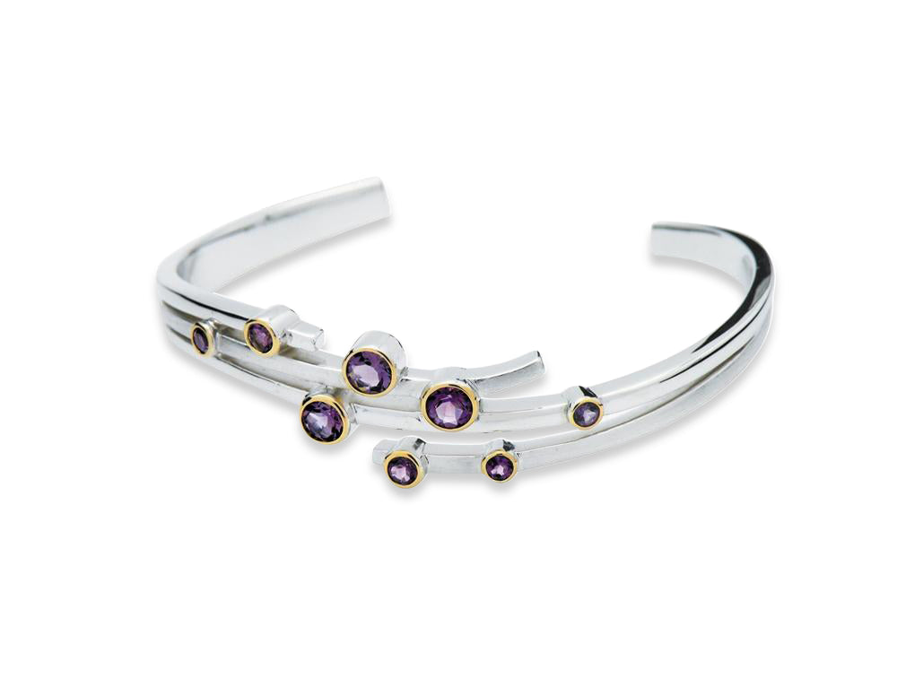 Art Jewelry Multi Stone Cuff Bracelet *B2901 - Amethyst - Bracelet