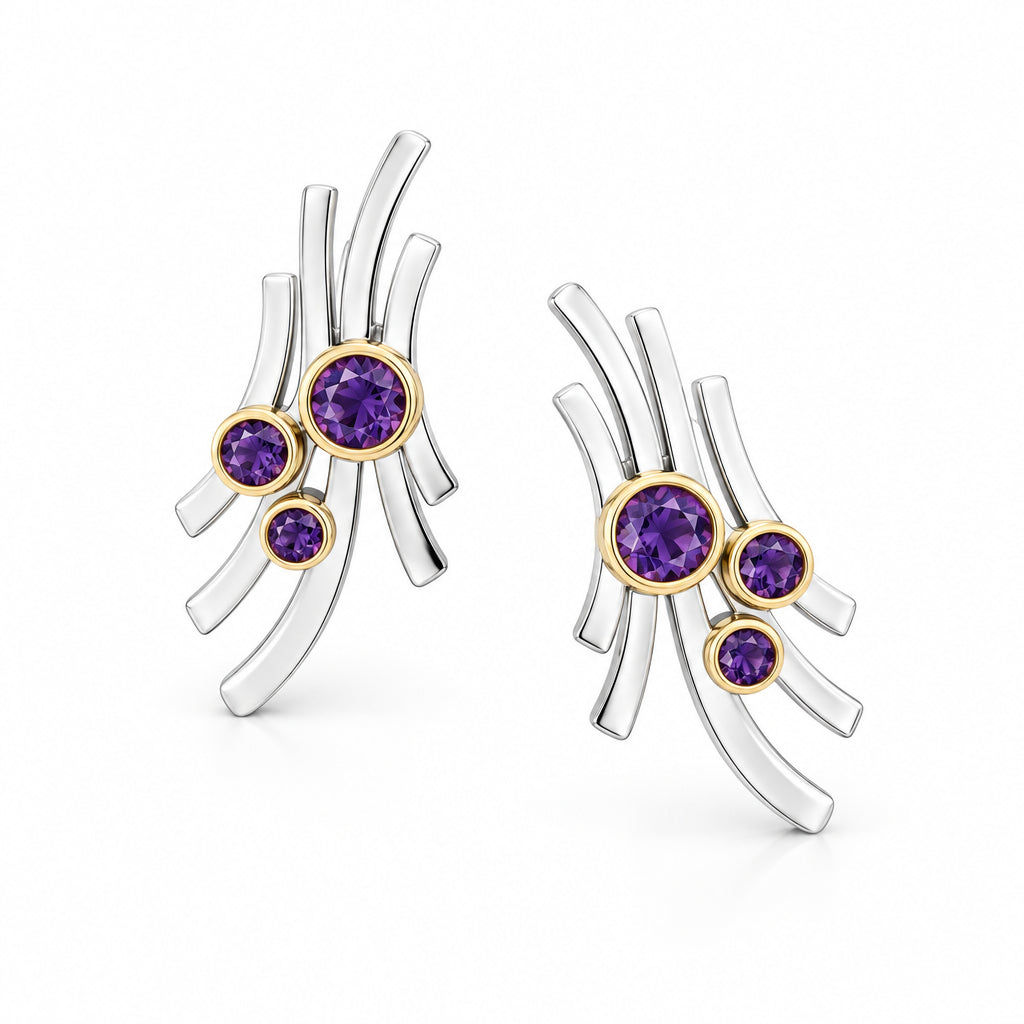 Amethyst and Blue Topaz earrings in sterling silver, style E9779 - view 3