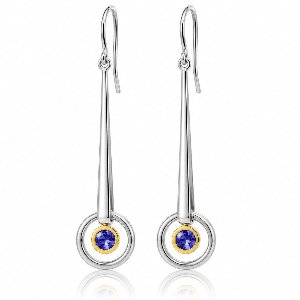Amethyst and Clear Quartz earrings in sterling silver, style E9859 - view 2