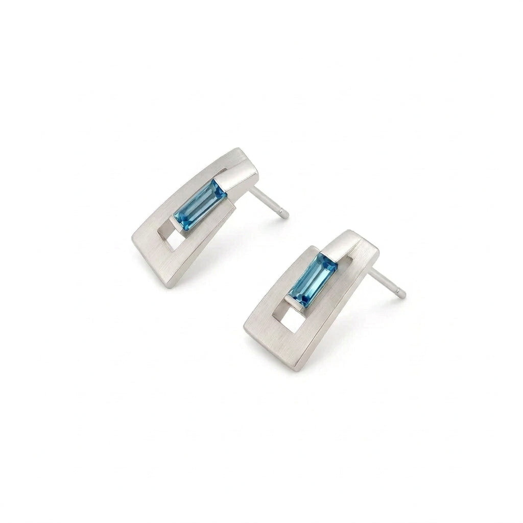 Blue Topaz and Garnet earrings in sterling silver, style E9360