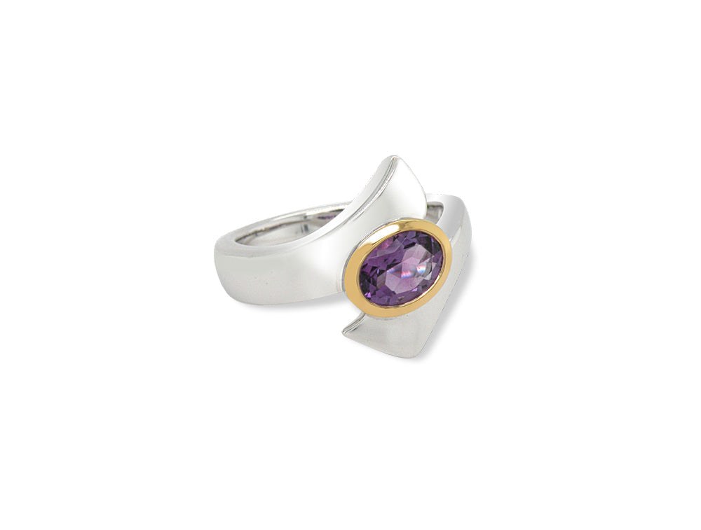 Amethyst and Blue Topaz ring in sterling silver, style R6998 - view 3