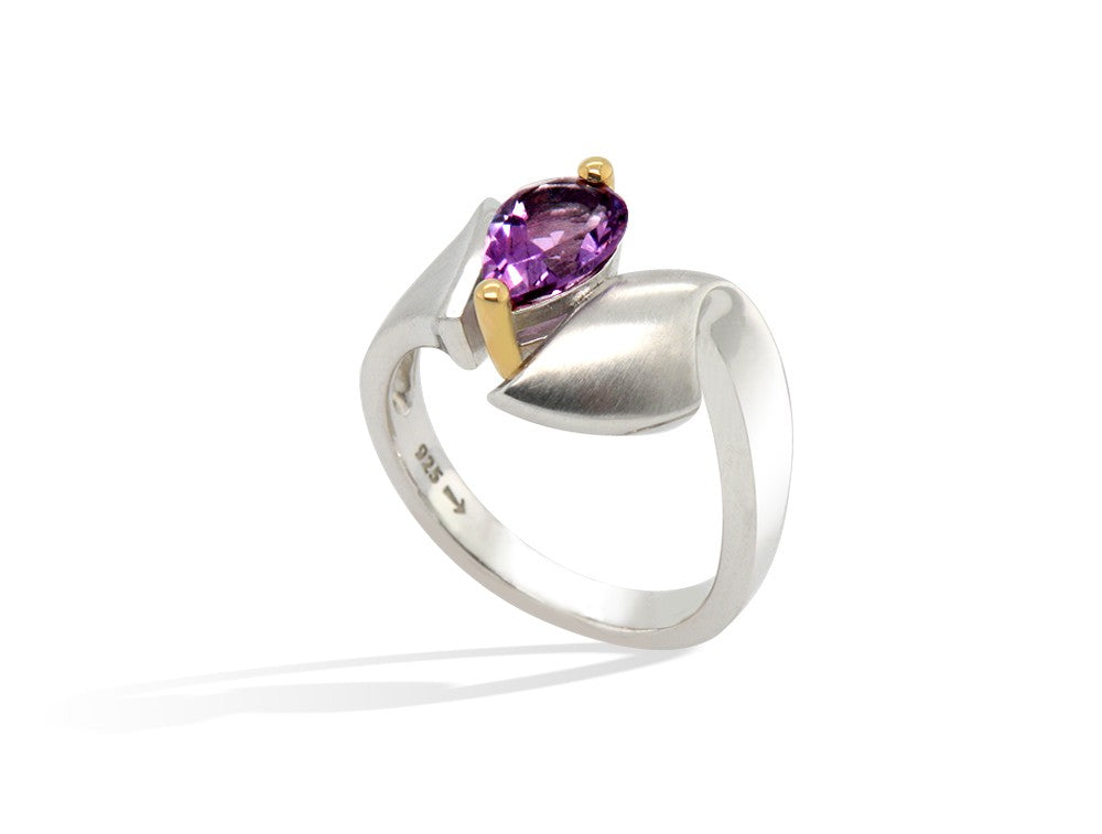 Amethyst and Blue Topaz ring in sterling silver, style R6987 - view 3