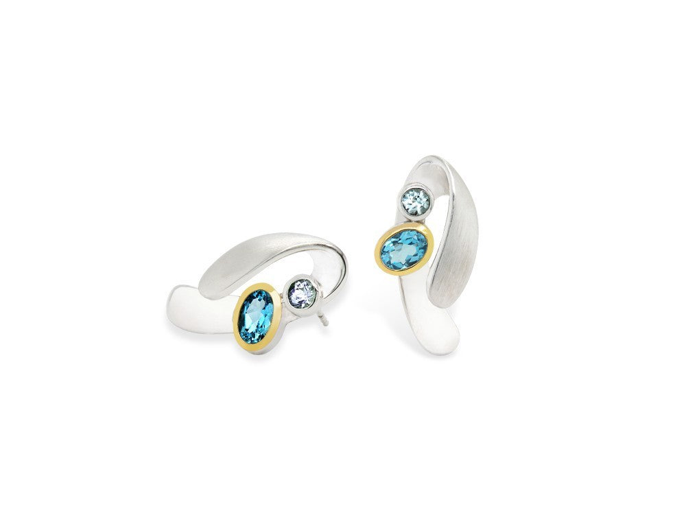Blue Topaz and Sky Blue Topaz earrings in sterling silver, style E7382 - view 2