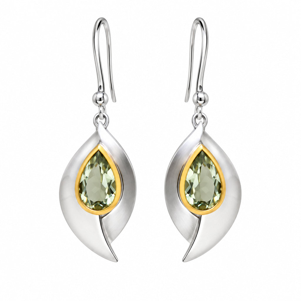 Citrine and Green Amethyst earrings in sterling silver, style E9285 - view 4