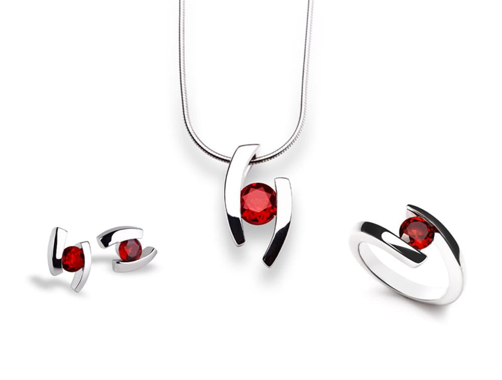 Blue Topaz and Garnet jewelry set in sterling silver - view 3