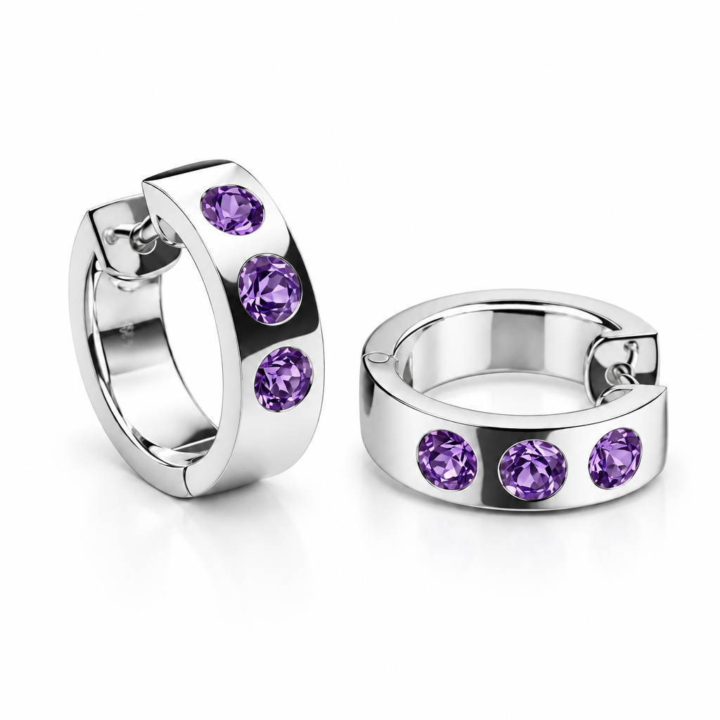 E1841 HINGED HOOP GEMSTONE HUGGIES - view 3
