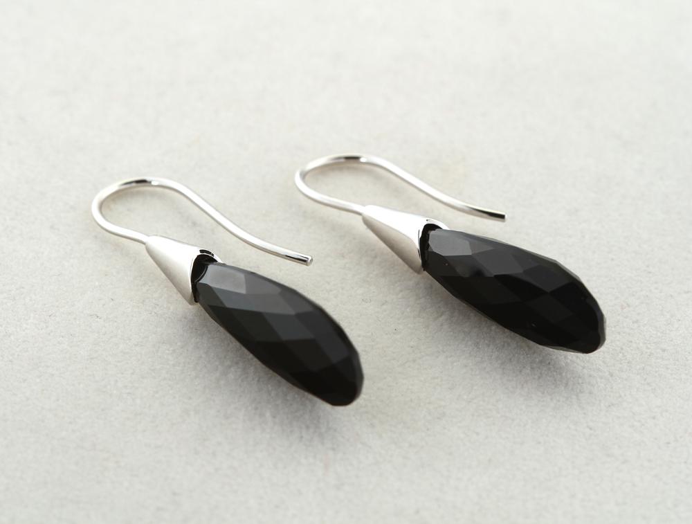 Black Onyx and Smokey Quartz earrings in sterling silver, style E5490