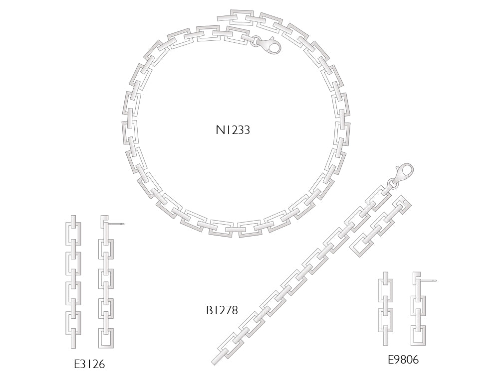 Rectangle Silver Links Collection Set Cl#3 - Set