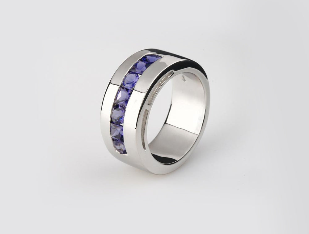 Blue Topaz and Iolite ring in sterling silver, style R4766 - view 2
