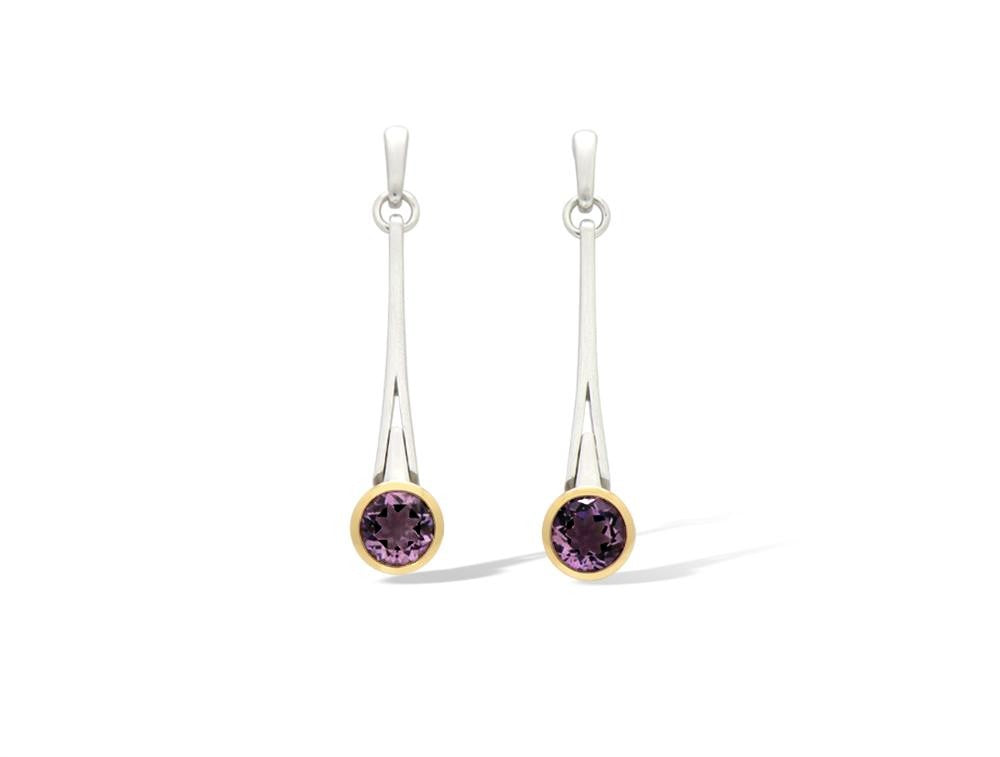 Green Amethyst and Amethyst earrings in sterling silver, style E7801 - view 2