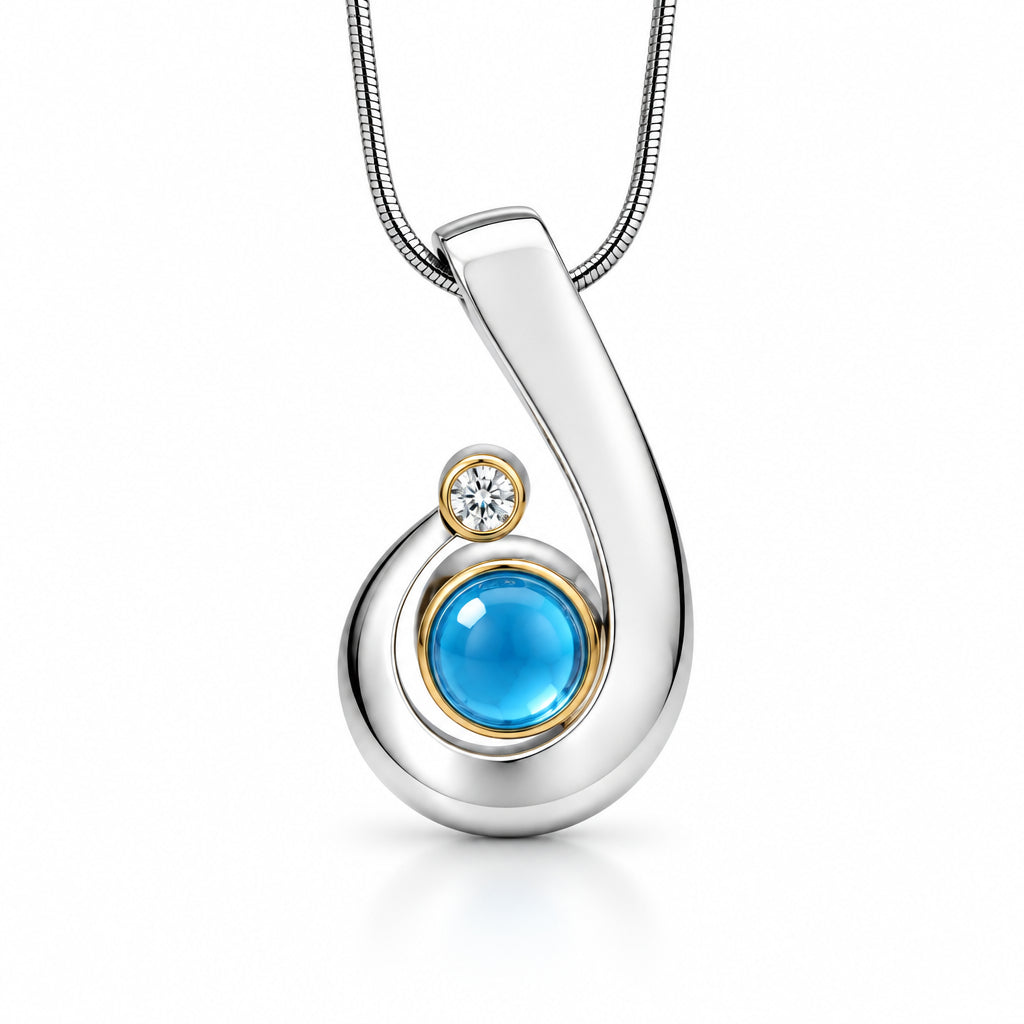 Blue Topaz and Cultured Pearl pendant in sterling silver, style P7315 - view 3