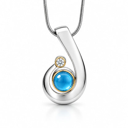 Blue Topaz and Cultured Pearl pendant in sterling silver, style P7315 - view 3