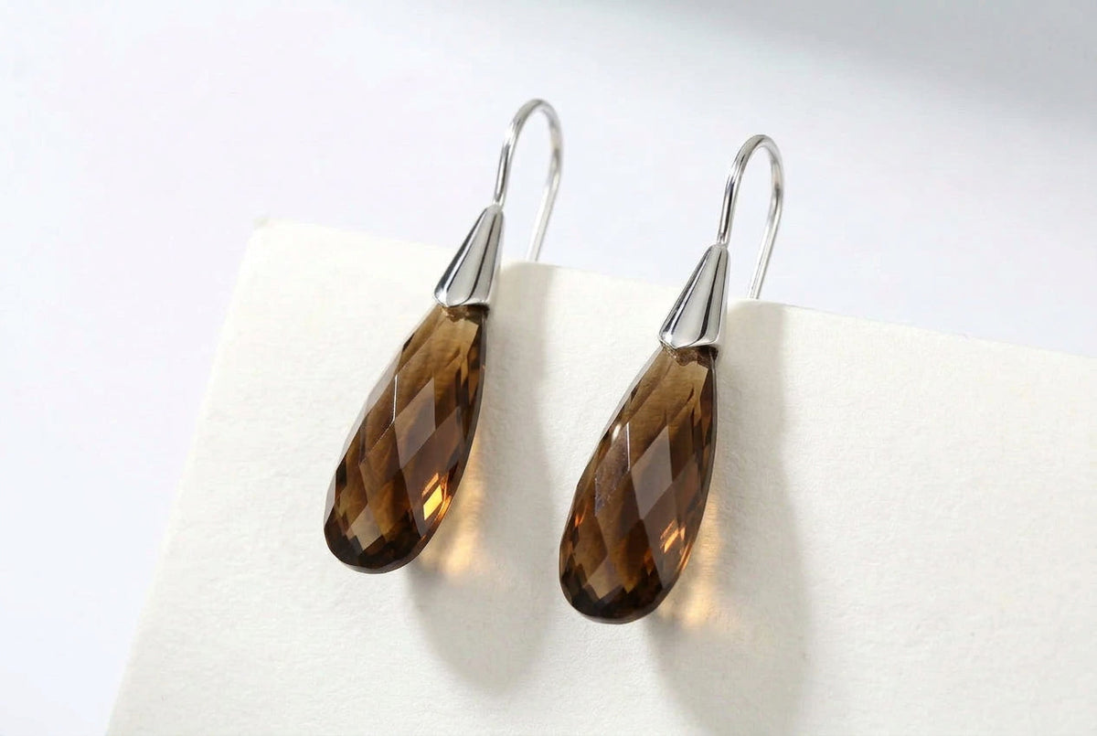 Black Onyx and Smokey Quartz earrings in sterling silver, style E5490 - view 2