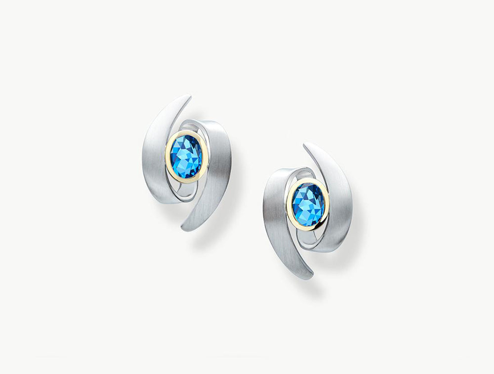 Blue Topaz and Clear Quartz earrings in sterling silver, style E7352