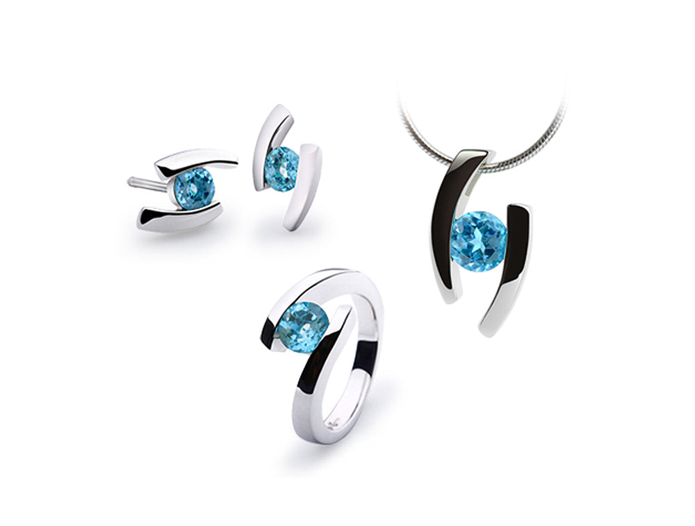Blue Topaz and Garnet jewelry set in sterling silver - view 4