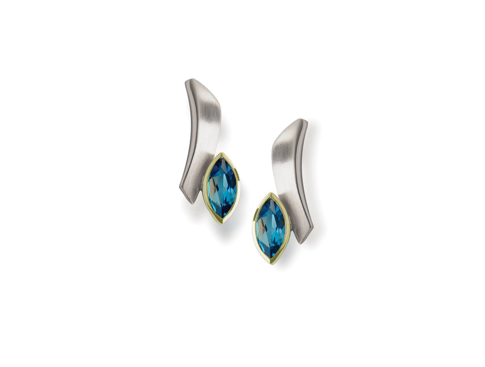 Blue Topaz and Garnet earrings in sterling silver, style E7351 - view 2