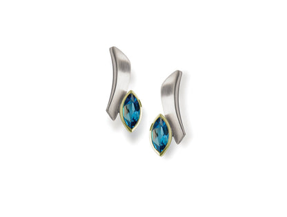 Blue Topaz and Garnet earrings in sterling silver, style E7351 - view 2