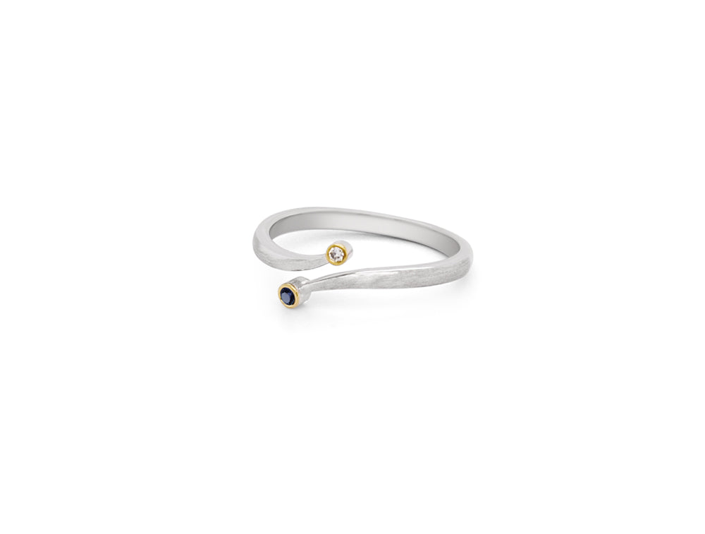 Blue Sapphire and Diamond ring in sterling silver, style R3466 - view 5