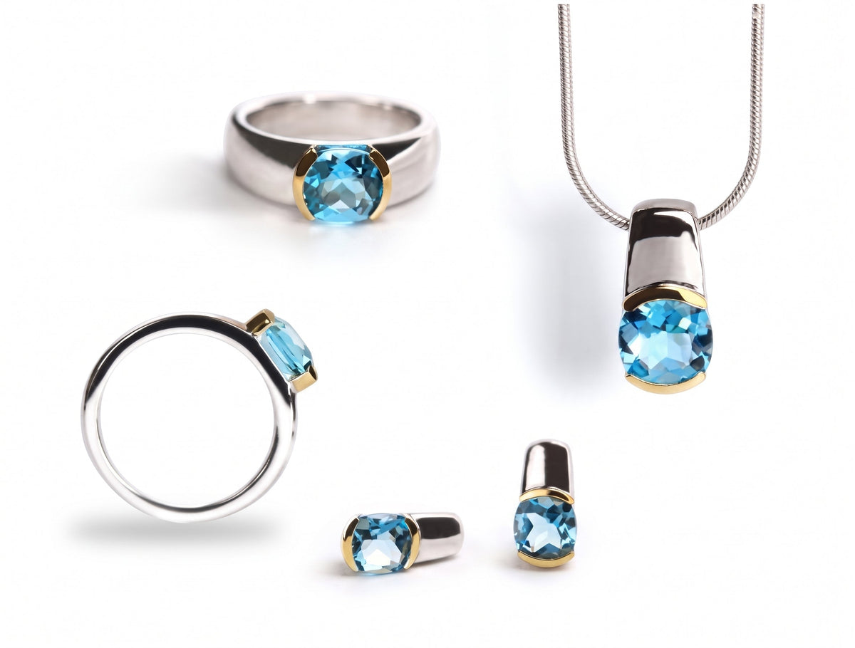 Cushion Buff Top Gemstone Set in 925 Sterling Silver | Set P9