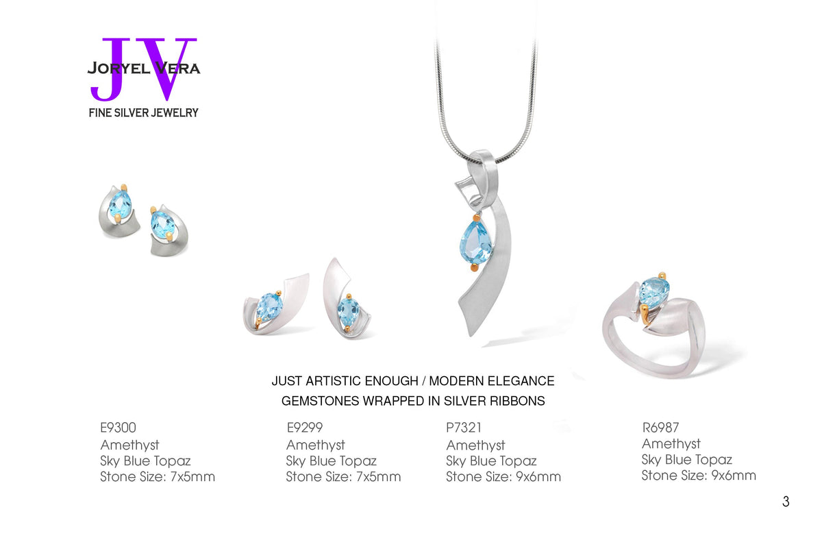 Blue Topaz and Green Quartz jewelry set in sterling silver - view 2