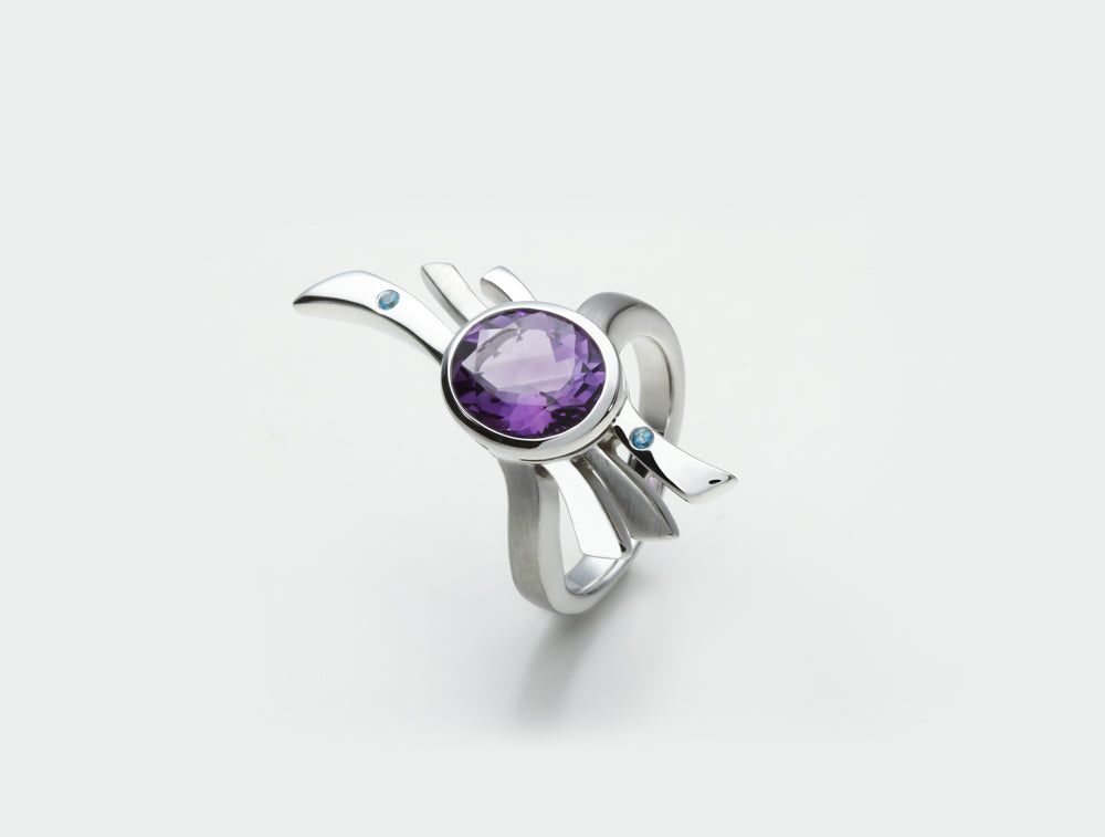Amethyst and Blue Topaz ring in sterling silver, style R5823