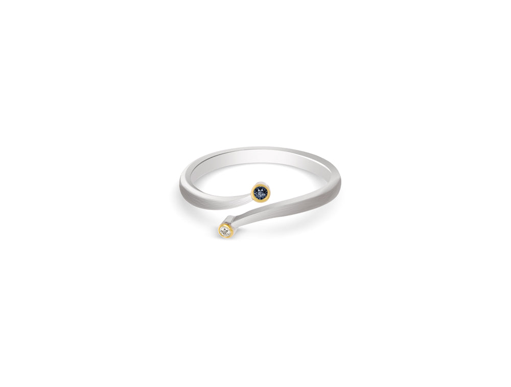 Blue Sapphire and Diamond ring in sterling silver, style R3466