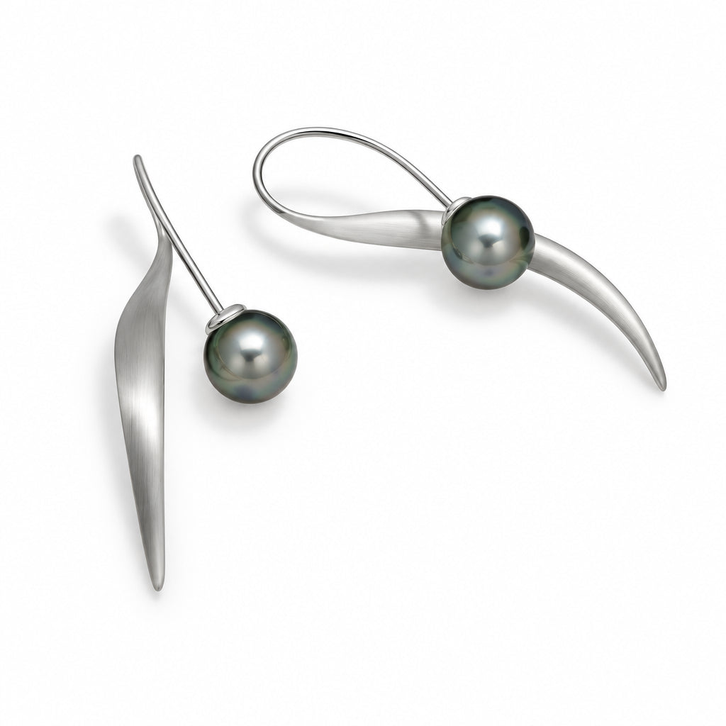 Black Tahitian Pearl earrings in sterling silver, style E9325
