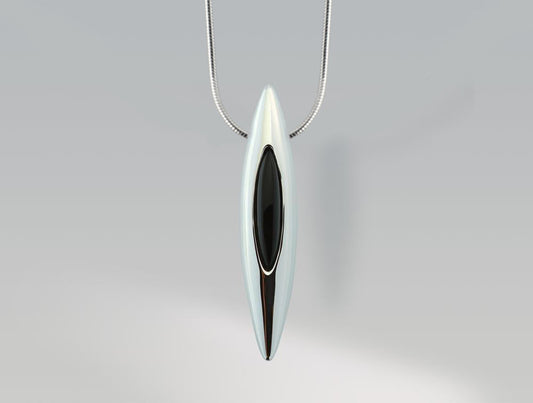Black Onyx and White Agate pendant in sterling silver, style P4330