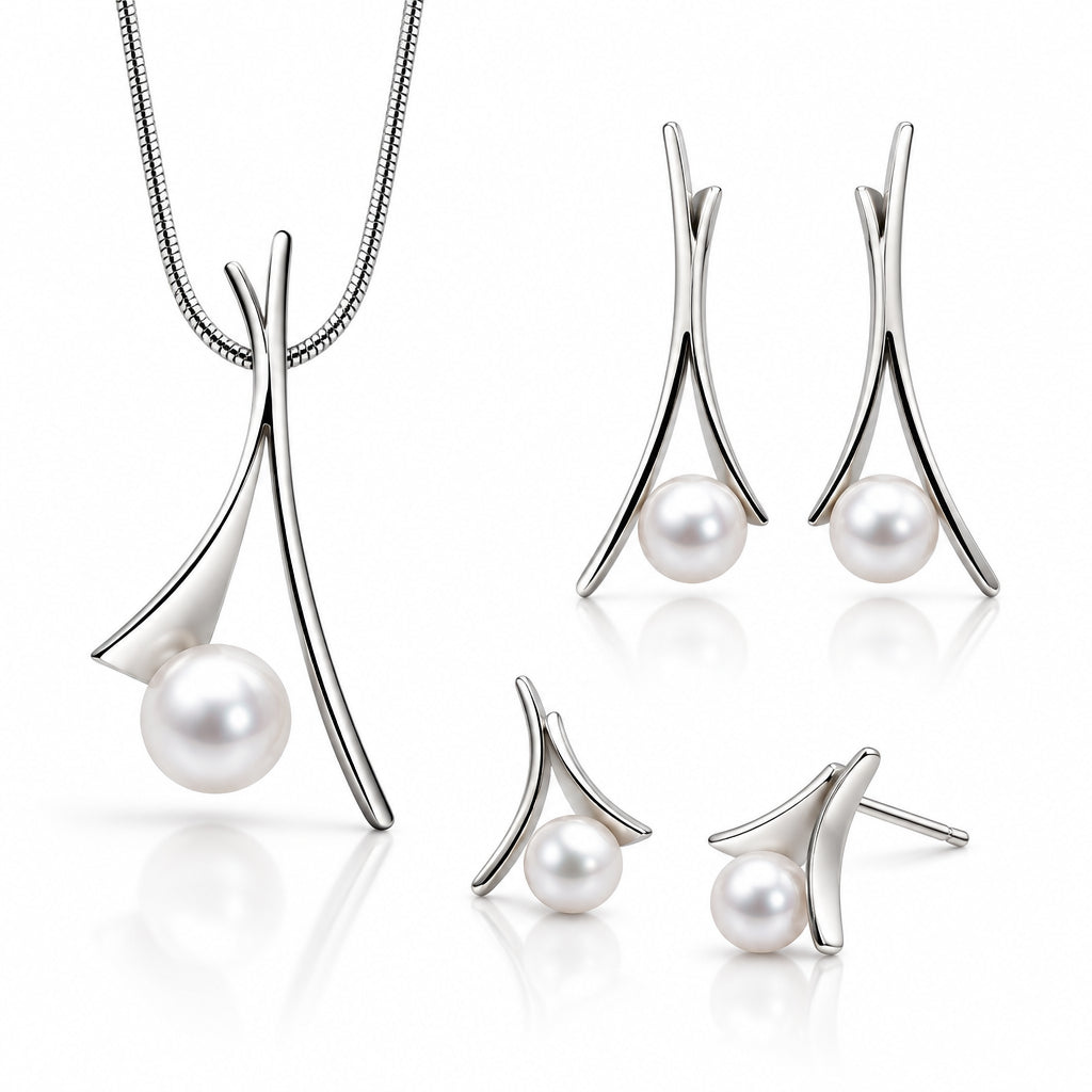 Pearl jewelry set in sterling silver