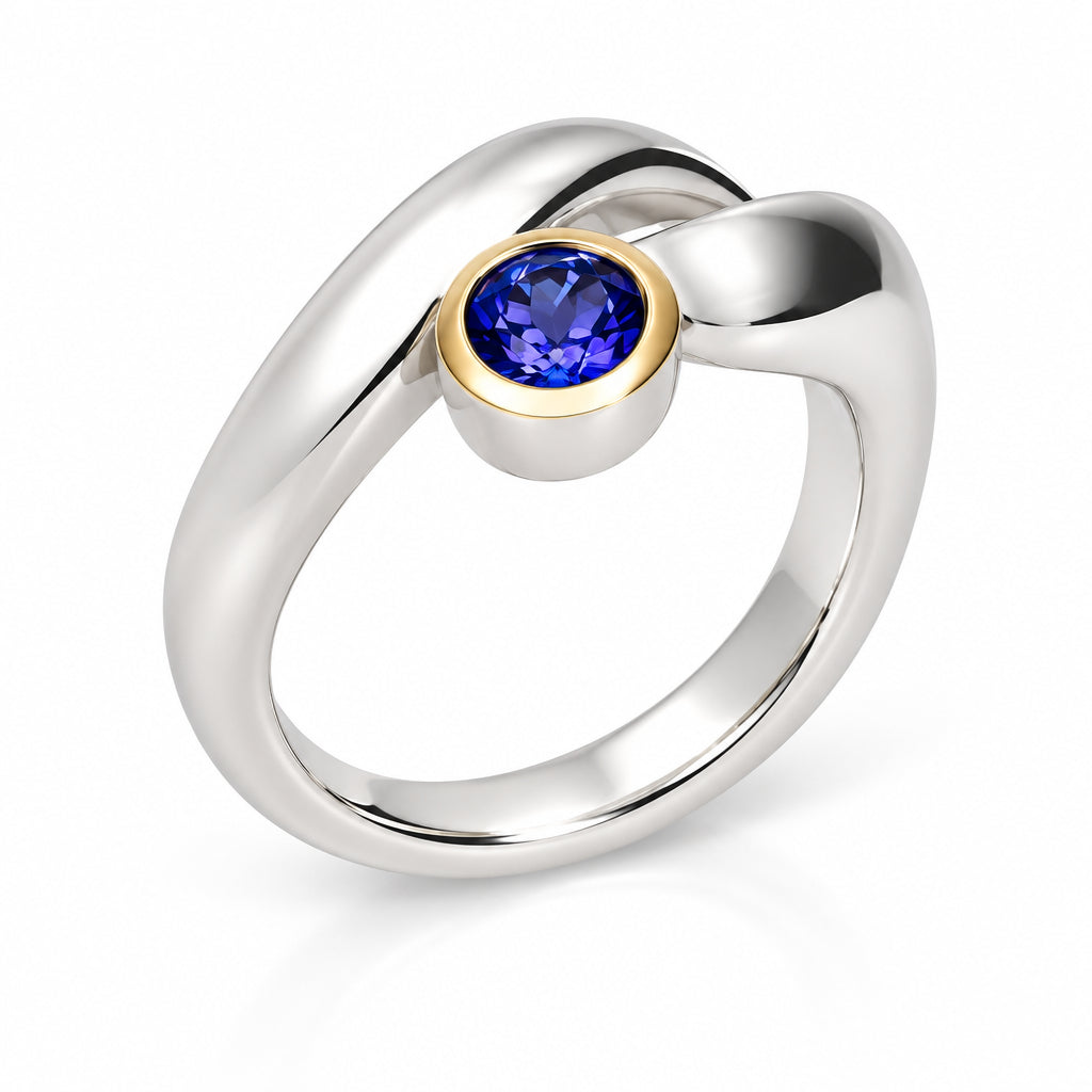 Amethyst and Blue Topaz ring in sterling silver, style R6984 - view 6