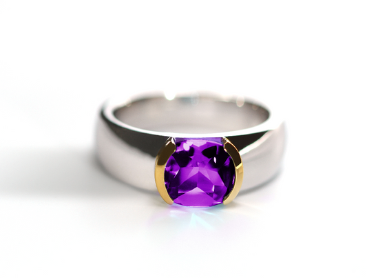 Amethyst and Blue Topaz ring in sterling silver, style R6096 - view 2