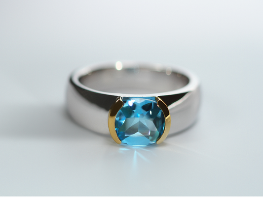 Amethyst and Blue Topaz ring in sterling silver, style R6096 - view 4