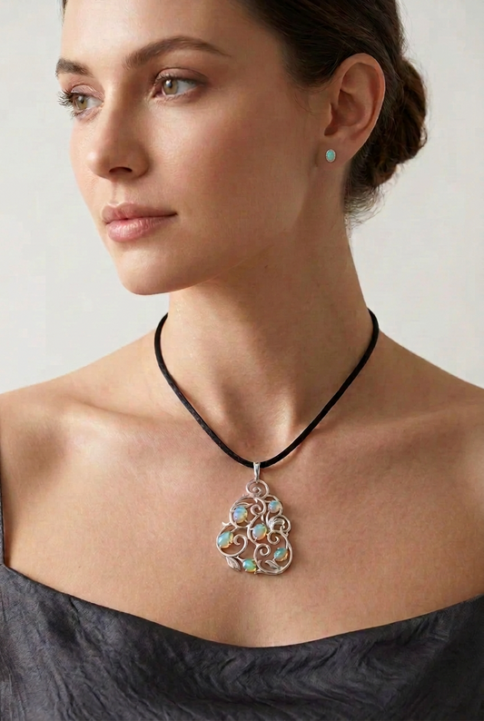 Beautiful Opal Pendant in 925 Sterling Silver