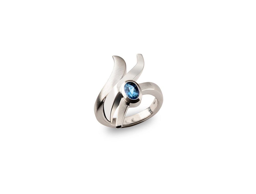 Blue Topaz and Garnet ring in sterling silver, style R5830 - view 2
