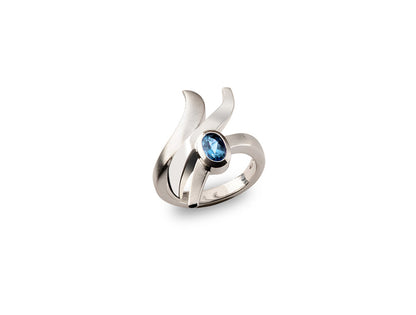 Blue Topaz and Garnet ring in sterling silver, style R5830 - view 2