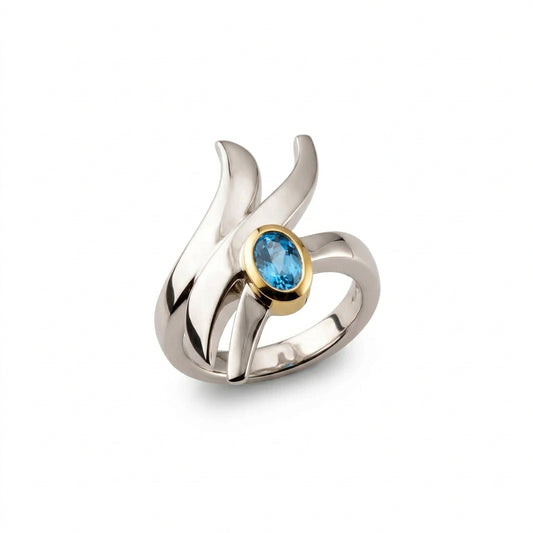 Blue Topaz and Garnet ring in sterling silver by Joryel Vera, style R5830 - view 2