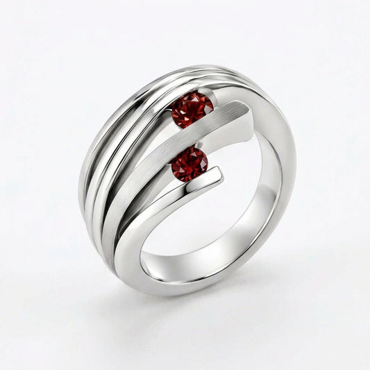 Garnet and London Blue Topaz ring in sterling silver by Joryel Vera, style R4207