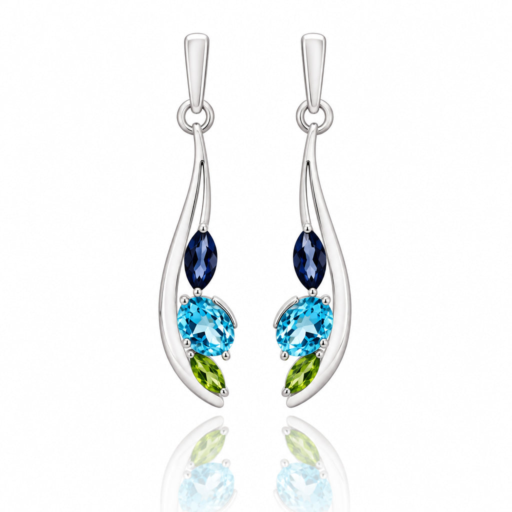 Iolite, Peridot and Blue Topaz earrings in sterling silver, style E9898