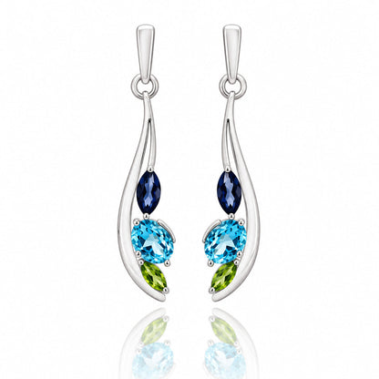 Iolite, Peridot and Blue Topaz earrings in sterling silver, style E9898