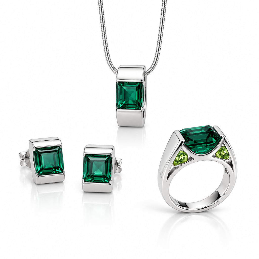 Green Quartz jewelry set in sterling silver, style SET559