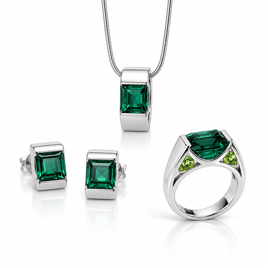 Green Quartz jewelry set in sterling silver, style SET559