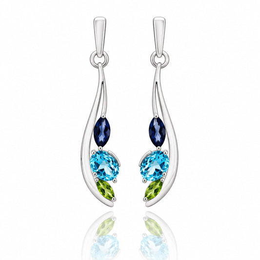 Iolite, Peridot and Blue Topaz earrings in sterling silver, style E9898