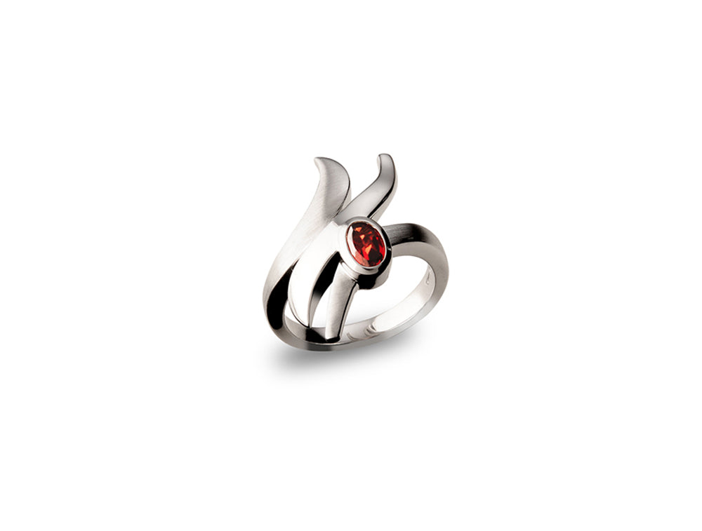 Blue Topaz and Garnet ring in sterling silver, style R5830
