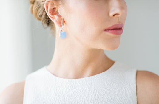 Blue Calcite and Rose Quartz earrings in sterling silver by Joryel Vera - view 3
