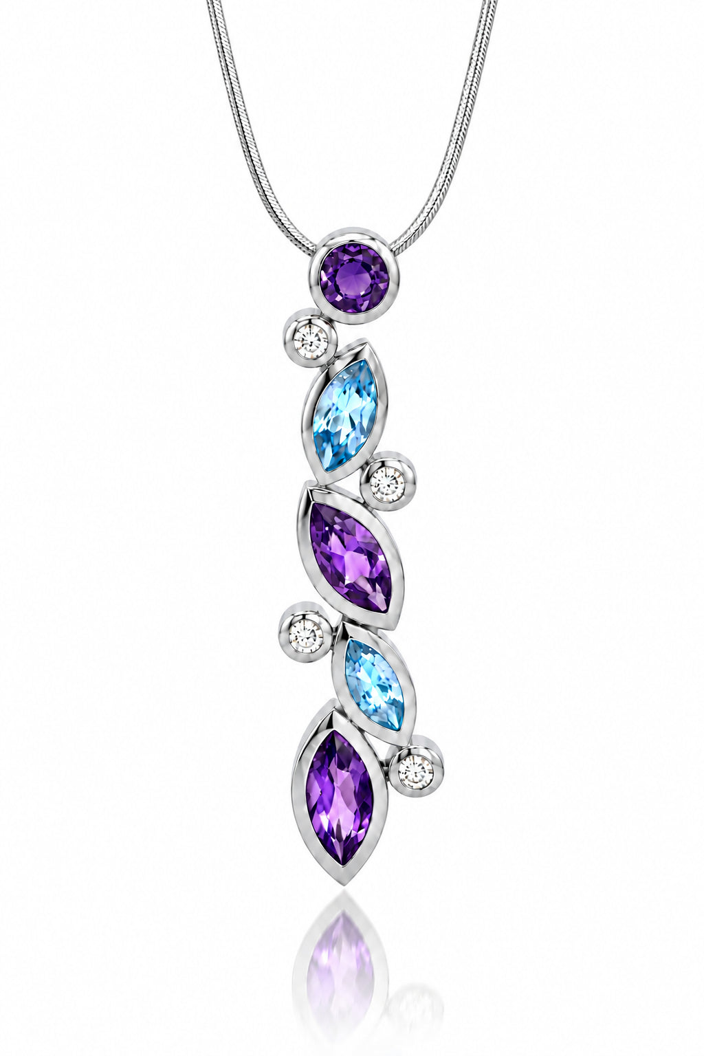 Amethyst and Blue Topaz pendant in sterling silver, style P3828