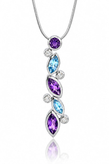 Amethyst and Blue Topaz pendant in sterling silver, style P3828