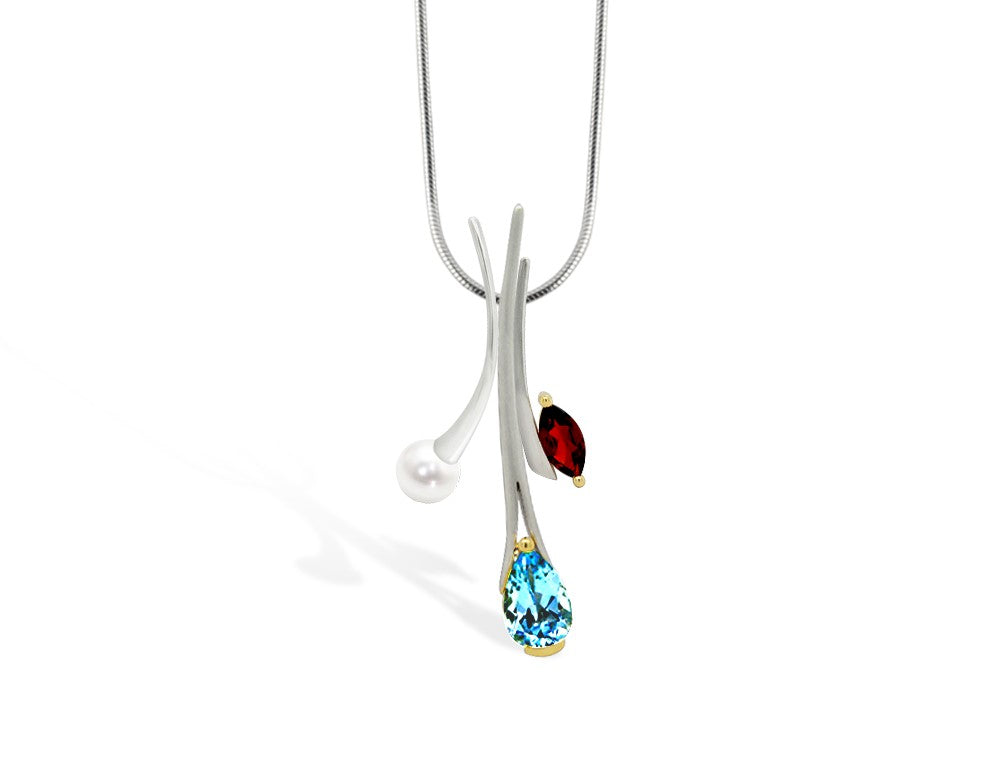 Amethyst and Blue Topaz pendant in sterling silver, style SET163