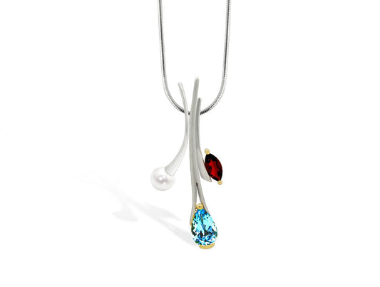 Amethyst and Blue Topaz pendant in sterling silver, style SET163